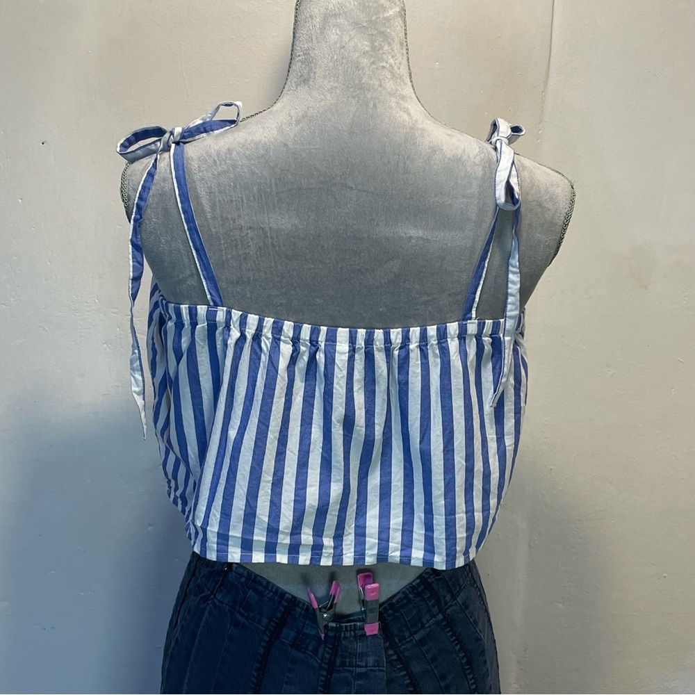 #0249 Old Navy Blue and White Striped Tank Top with Tie Straps-M - Picture 2 of 5